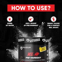 DENZOUR NUTRITION Bee-Hp Pre-Workout,Most Explosive Muscle Pump With Fat Loss Formula,250mg Caffeine,750mg Creatine Monohydrate and 4500mg Beta-Alanine (300 g,Blueberry),powder,1 count,30 Servings image 2