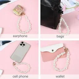 KHOLAD Polyvinyl Chloride Universal Mobile Phone Chain&Lanyard Phone Charm Wallet With Beaded Pearl,Cell Phone Lanyard With Tether Tab,Phone Chain Strap,Hands-Free Wrist Strap,Phone Strap For Women image 4