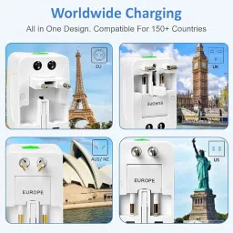 Universal Travel Adapter Plug - International Multipurpose All-in-One Solution for US, AUS, UK, EU, Europe, North/South America & 150+ Countries (Rectangle) image 2