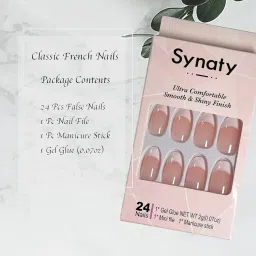 synaty 24PCS Everlasting French Nails Artificial Nails Art Set (Medium Round) image 2