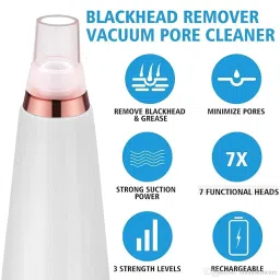 Dialust Electric Blackhead Remover Vacuum, USB Rechargeable Pore Cleaner with 7 Heads, 3 Suction Levels, LED Display, White image 2