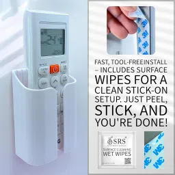 SRS® Premium Wall Mounted AC Remote Holder Stand Organiser | Compatible with All AC Remotes | Strong Stick-On Adhesive | Luxury ABS Finish | Includes Surface Cleaning Wipes (White, Pack Of 2) image 2