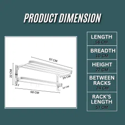 GLOXY Stainless Steel Folding 24 Inches Large Towel Rack for Bathroom/Towel Stand for Bathroom Accessories and Fittings (61Cms/Chrome/Foldable) Optimal Storage, with Sleek Chrome Finish - Durable image 1