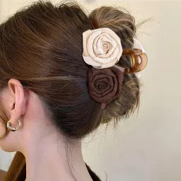Melodio Double-Sided Rose Hair Claw Clip for Women, Elegant AB-Side Floral Hair Accessory, Non-Slip Large Claw for Updo & Daily Styling, Single Piece Romantic Hair Clip image 3