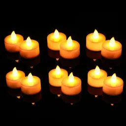 SKYVILLA 12 Pcs LED Tea Light Candles | Flameless Smokeless Acrylic Diyas | Battery Operated Festival Lights for Navratri Diwali Deepawali | Decorative Lights for Mandir and Gifting (Light Yellow) image 2