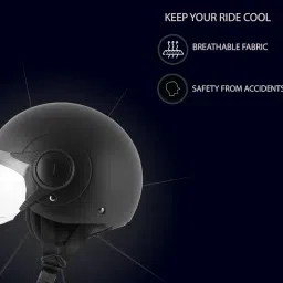 Vega Atom ISI Certified Smooth Matt Finish Open Face Helmet for Men and Women with Clear Visor(Dull Black, Size:M) image 3