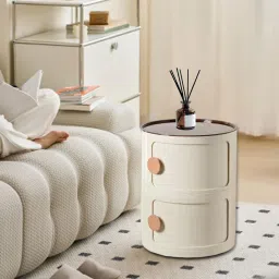 Enakshi® Round NightStand Storage Cabinet Side Table for Farmhouse Office Small Space Beige 2Layers H40cm|Home & Garden | Furniture | Nightstands image 1