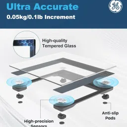 GE Bathroom Scale for Body Weight: Highly Accurate Digital Weighing Machine with Clear Tempered Glass, Compact Design, 400 lbs, with Body Tape Measure image 1