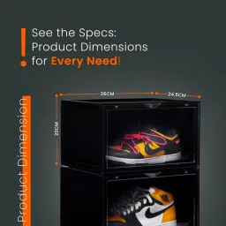 SNEAKARE Plastic Shoe Storage Organizer, Set Of 2 Heavy-Duty Sneaker Box, Stackable Storage Box With Magnetic Closure, Easy, Black image 4