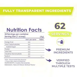 Muscle Asylum Pure Creatine Monohydrate Powder|250 G,62 Servings|Fruit Punch|With Genuine Lab Reports|Enhanced Muscle Strength & Power|Fast Recovery|Increased Muscle Mass,1 Count image 1