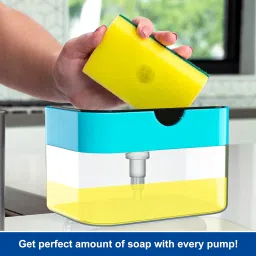 SWAPKART 2 in 1 Soap Dispenser for Bathroom Accessories Dishwasher Liquid Holder Liquid Dispenser Pump 400 ML with Sponge Holder Kitchen Sink Accessories Items (Multi-Color) image 2