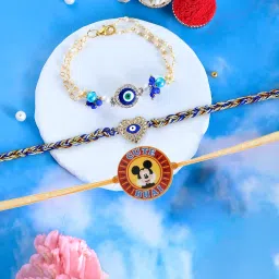 CraftVatika Chocolates with Rakhi for Brother Bhabhi Kids, Rakhi Set of 3 for Bhaiya Bhabhi Kids, Evil Eye Lumba Chocolates Gift with Gift Hamper (Type-2) image 5