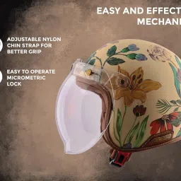 Axor Retro Jet Ibiza ISI Certified Lightweight Open Face Matt Finish Floral Helmet for Women with Clear Bubble Visor Beige(S) image 3