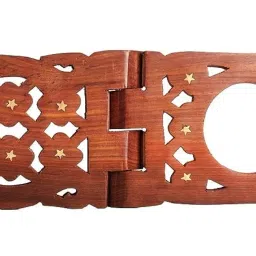 Wooden Hand Carved Rehal - Brown | Religious & Holy Books Stand for Home & Pooja - 13 Inch X 6 Inch | Handcarfted Folding Book Display Stand for Reading & Prayer (15x8x1) inches 2nd Quality image 3