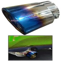 GOLSM Car TIP-01 Single Oval Half Burn Muffler Car Exhaust Silencer Tip Chrome Font Burn Blue For Maruti Gypsy King image 3