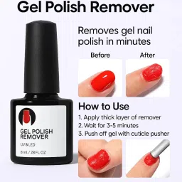 Red Square Gel Nail Polish Remover, Professional Gel Polish Remover for Nails Non-Irritating Easily & Quickly Remove Nail Polish, Gel Remover Tools Kit Nail File Cuticle Pusher Nail 8Way Nail Buffer,3 in 1 Gel Polish Remover Kit image 3