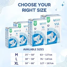 Lyfcare Open Tape Adult Diaper Extra Large (XL) - 10 Units | Unisex Diapers Open Tape Style | Waist (127-167 cm) | Wetness Indicator, Super absorb, 360° Protection & 0% Leakage | For Men & Women image 2