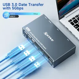 HDMI Displayport KVM Switch 2 Monitors 2 Computers 8K@60Hz 4K@144Hz, Auminum KVM Switch with 4 USB3.0 Ports for 2 PC Share Dual Monitor Keyboad Mouse Printer, 2 USB Cables and Controller Included image 4