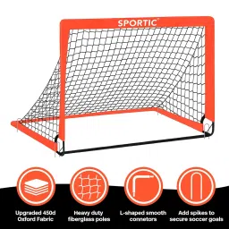 SPORTIC 2 Pack 4' x 3' Soccer Goal Net Set, Pop Up Kids Practice Goals for Indoor and Outdoor. Portable Goals with Carrying Case and Ground Pegs, Perfect for Backyard, Field, Court image 3