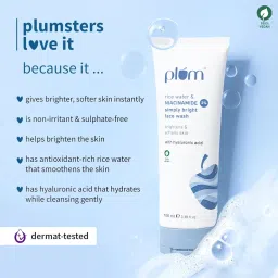 Plum 2% Niacinamide Simply Bright Face Wash With Rice Water | Brightens Skin, Helps Fade Blemishes | Softens & Smoothens Skin | Gentle & Non-Drying | Women & Men | 100% Vegan | 100 ml image 3