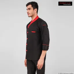 Kodenipr Club Crossneck Black Chef Coat Red Contrast,Poly/Cotton,Size (Large(40)) image 1