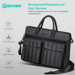 AirCase Professional Laptop Messenger Bag (up to 14.1 Inch) Premium Office Bag for Men & Women| Travel Shoulder Handbag with Trolley Belt, Padded Multiple Compartments & Pockets, YKK Zipper (Black) image 3