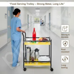 Plantex GI Steel Serving Trolley/2 Tier Kitchen Coffee Cart On Wheels/Food Serving Trolley for Home/Kitchen/Hospital - (Yellow & Black) image 1