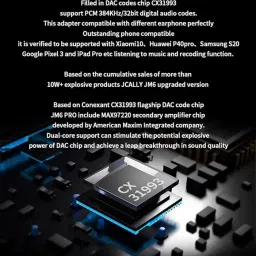 JCALLY JM6 Pro USB C Type-C to 3.5mm Dual DAC CX31993 MAX97220 Digital Audio Portable decoding amp HiFi DAC Mobile Headset Adapter (Silver Blue) image 5