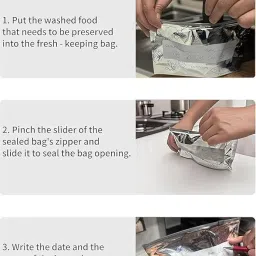 10 PCS Reusable Aluminum Food Storage Bag, Stand Up Foil Sealable Bags with Zip Lock,Food Storage Preservation Bags, Leakproof Aluminium Foil Fresh keeping Bag for Vegetable Fruit Meat image 4