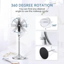 Plantex Premium Brass Magnifying Mirror/Dual Side Makeup Mirror with 5x/1x Magnification/Tabletop Vanity Hand Mirrors Stand (8 Inch-Chrome/Tabletop) image 3