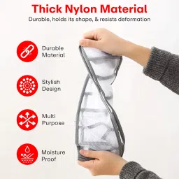 Wardrobe Organizer for Clothes with 8 Grids – Foldable Mesh Drawer Divider Storage Box, Washable Closet Jeans Compartment, Breathable T-Shirt Pant Storage Container, White for Bedroom Closet Pack of 1 image 4