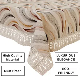 Kuber Industries Center Table Cover | 40x60 Inch | Indoor & Outdoor Table Cover | 4 Seater Table Cover | Coffee Table Cover | Table Protector Cover | Wave Print | CTC | Cream image 3