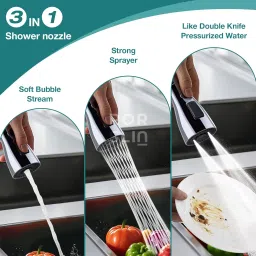 Porslin Tap Extender for Kitchen Sink – 360° Flexible Faucet Extension Attachment | 3-Mode Water-Saving Kitchen Tap Aerator Shower | Sink Tap Extension for Basin & Wash Area – Fits 22mm & 24mm Taps image 1