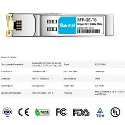 SFP to RJ45 for Cisco GLC-T GLC-TE SFP-GE-T Meraki MA-SFP-1GB-TX 1000Base-T Copper RJ-45 100m Transceiver Module image 2