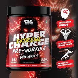 Wild Buck Hyper Charge Extreme Pre-Workout with Nitrosigine® – High Stim Energy, Pump, Strength & Focus | Energy Drink with– Beta-Alanine, L-Citrulline, Creatine, Caffeine, L-Theanine – Nitric Oxide Booster | Physical Performance for Gym or Sports [225g - 25 Servings, Watermelon] image 2