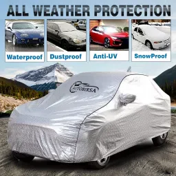 AUTOBIRSA Waterproof Car Body Cover for Maruti Fronx with Mirror and Antenna Pocket and Soft Cotton Lining (4 Side Elastic Triple Stitched & Metallic Silver with Black Piping Style) image 1