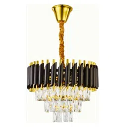 blissbells Black K-9 Crystal Pendant Aluminium Aluminum, Black Golden, Round (400) mm Chandelier Ceiling Lamp (Black) image 1