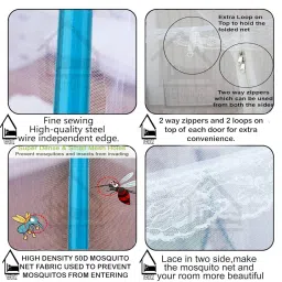 VERDIOZ White Embroidery Cotton Mosquito Net for Double Bed Machardani, Mosquito Net for Bed King Size, for Adult | Kids | Baby, Corrosion Free Wire with Saviours (King Size, 200X200X145 Cm, White) image 5