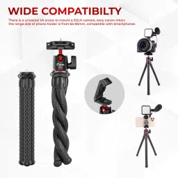 Syvo S-11 Camera Tripod, Flexible Gorilla Tripod Stand with Hidden Phone Holder w Cold Shoe Mount, 1/4'' Screw for Magic Arm, Universal for iPhone 14 13 Pro XS Max Samsung Canon Nikon Sony Cameras image 1