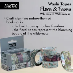 BRUSTRO Washi Masking Tapes Flora and Fauna Shade, 15 mm x 5 mtrs (set of 5) image 4