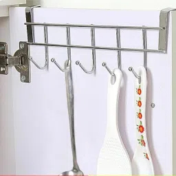 VIVITO Stainless Steel Door Hook Organiser (5 Hooks) | Over-The-Door & Wall Hanger Rack for Clothes, Towels, Bags, Keys & Kitchen Tools | Rust-Free, Heavy-Duty & Space-Saving Solution (Pack of 1) image 1