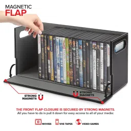 Stock Your Home DVD Storage Box, Movie Shelf Organizer for Blu-Ray, Video Game Cases, CDs, VHS Tape Display Stand, Disc Holder Can Store Up to 28 DVDs, Faux Leather (Black) image 2