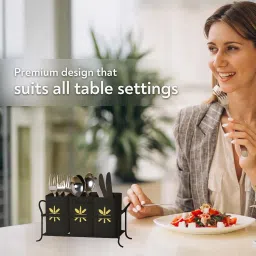 Classyo Metal Cutlery Holder For Dining Table | Cutlery Stand & Spoon Stand for Dining Table Fancy | Spoon Holder for Kitchen Counter Top | Kitchen Cutlery Organizer (10 x 3 x 6 inch) (Black) image 4