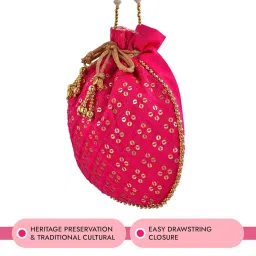 Kuber Industries Potli | Silk Wedding Potli | Drawstring Closure Potli | Wallet Potli | Christmas Gift Potli | Baby Shower Potli | Traditional Shagun Potli | Single Side Sequins-Potli | Rani image 4