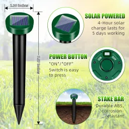 Solar Mole Repellent, Ultrasonic Squirrels Repeller for Moles, Gophers, Voles & Skunks, Waterproof Lawn & Yard Deterrent, 8 Pack image 4