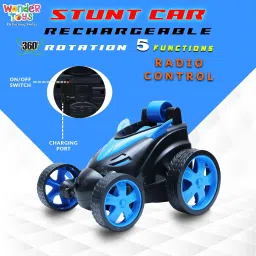Wonder 360° Rotating RC Stunt Car – LED Lights, Sound, Off-Road Remote Control Vehicle for Kids and Adults (Blue) image 1