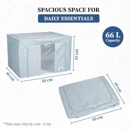 HomeStrap 66L Foldable Living Box | Spacious Organizer | Durable Oxford Fabric with Steel Frame, Zipper & Handles | Perfect for Quilts, Clothes, Books, Bedding (Pack of 2) image 1