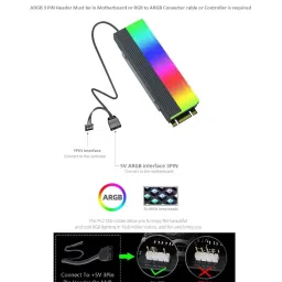 AsiaHorse® ProGen ARGB NvMe SSD Cooler M.2 SSD Heatsink Heat Dissipation Radiator Aluminium Alloy with 3X Thermal Cooling Pads with LED RGB Lights Nvme Heatsink (Grey) image 1