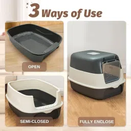 Pet Fun Enclosed Cat Litter Box with Hooded Design - Removable Bedpan, Easy Clean, Odor Control, Spacious-Multicolor image 2