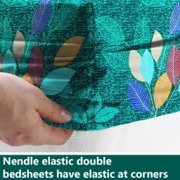 VAS COLLECTIONS Premium Cotton 160tc Elastic Fitted Bedsheets with 2 Pillow Covers | Double Bed with Corner Elastic Wrinkelfree Floral Pattren Breathable |Size-72 x 68 + 6 inches |Dark Green & Rust image 3